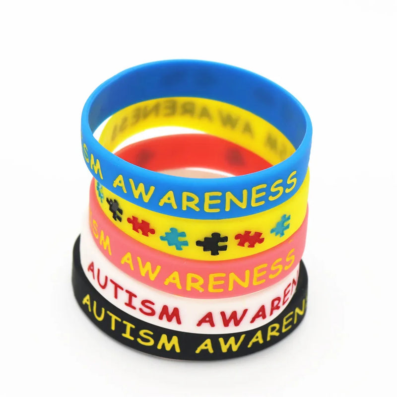 Pulseira colorida de Identificação- "Eu Amo Alguém com Autismo" - Silicone com Design de Quebra-Cabeça